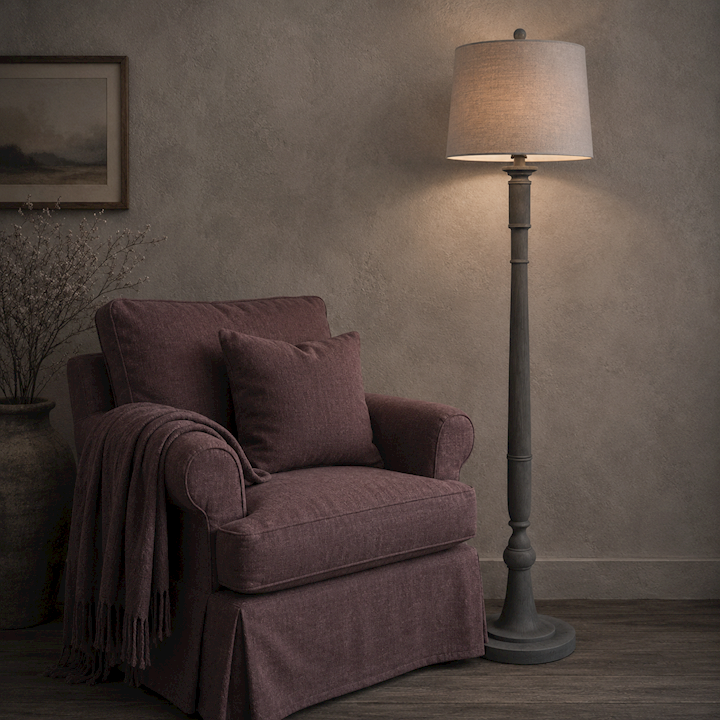 COLUMN FLOOR LAMP WITH GREY SHADE 36x41x152cm